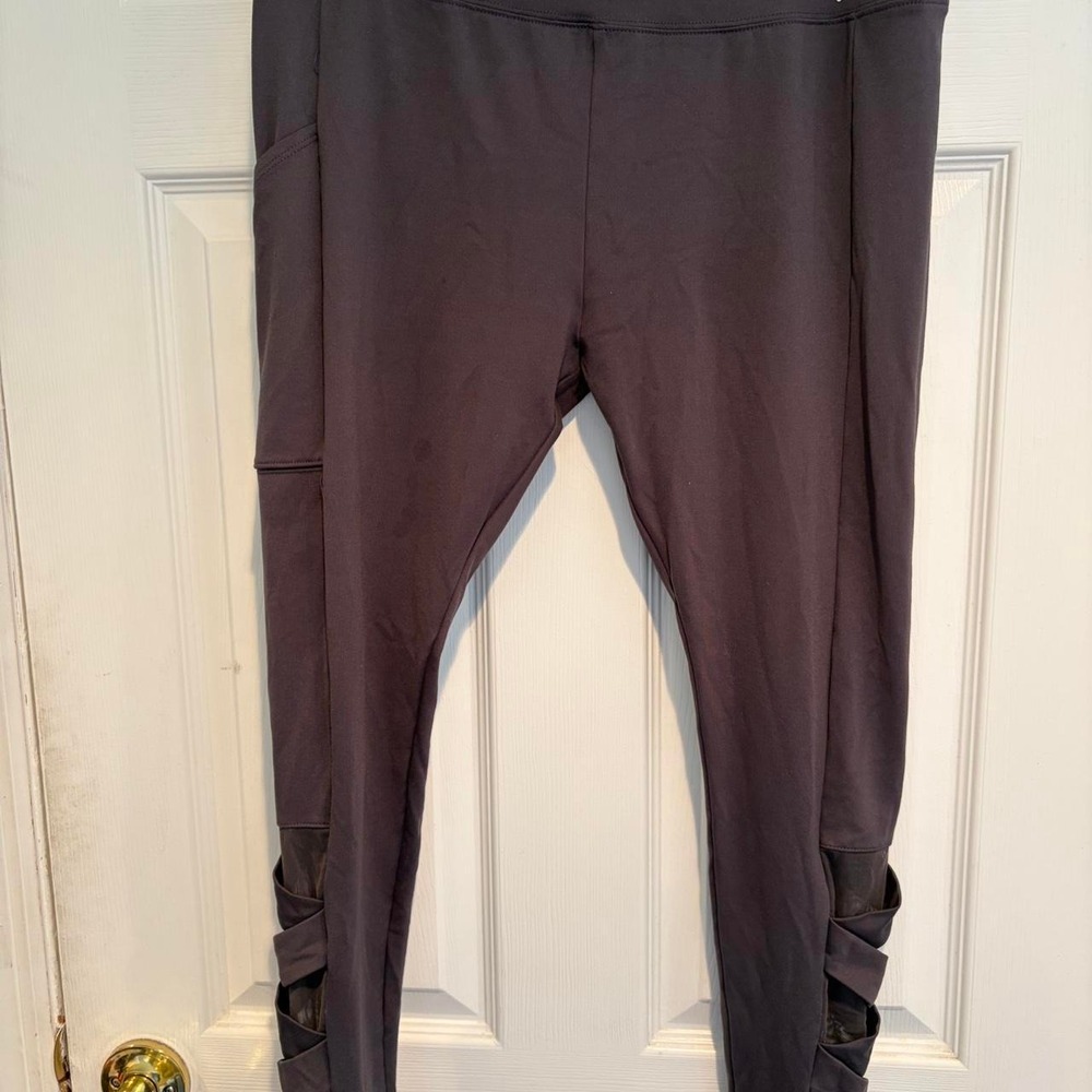 Justice Active Charcoal Gray Strappy Mesh Leggings Girls 22 Plus Y2K Athleisure